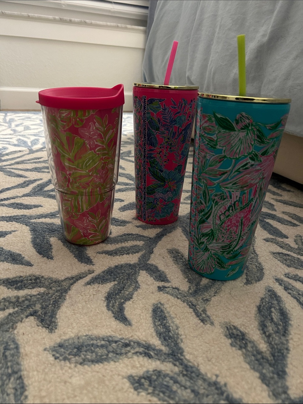 Lilly Pulitzer Floral Double-Wall Tumblers in Pink & Teal Set of 3